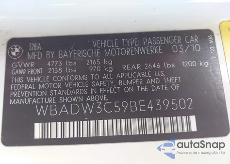 2011 BMW 328I z USA, uszkodzony, nr VIN WBADW3C59BE439502